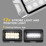 AgriEyes W38S 2 in 1 Amber/White LED Strobe Lights with Position Light, 12W Emergency Flashing Lights for Vehicles