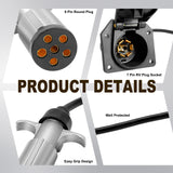 Agrieyes TM8030 7 Pin to 6 Pin Trailer Light Adapter, 7 Way to 6 Wire RV Blade Trailer Plug, Trailer Connector