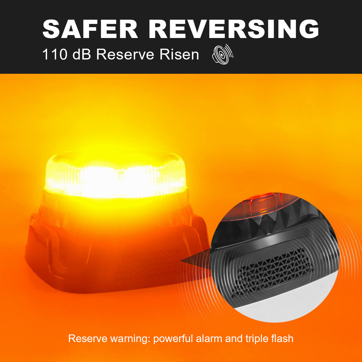 AgriEyes W52S Beacon Light with Reverse Alarm, Amber Rotating Warning