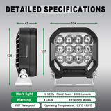 Agrieyes 3400LM LED Truck Work Light 2-in-1 Off-Road + Amber Strobe | IP67 Waterproof