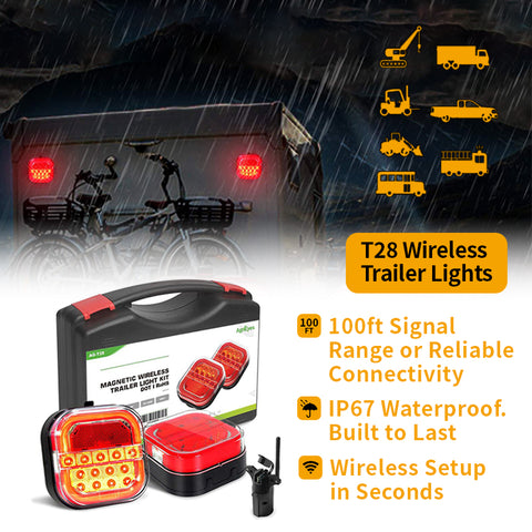 AgriEyes T28/T033/T212/T30B/T42 Halo Wireless Trailer Lights Kit, 2 Mounting Options Portable Magnetic LED Tow Lights for Trucks