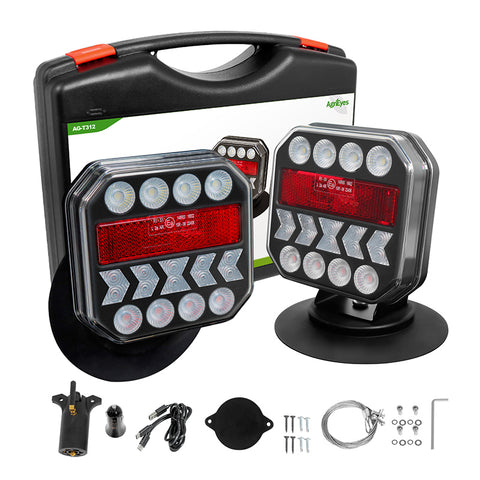 AgriEyes T312 Wireless Trailer Lights Kit, Adjustable Magnetic Rechargeable Tow Light with Retroreflectors