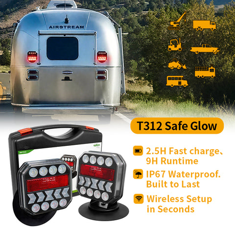 Agrieyes Wireless Trailer Lights Kit, Magnetic Mount, IP67 Waterproof, USB-C 2.5h Fast Charge, 9h Runtime, 12–24V LED Tow Lights w/ 7-Pin to 4-Pin Adapter
